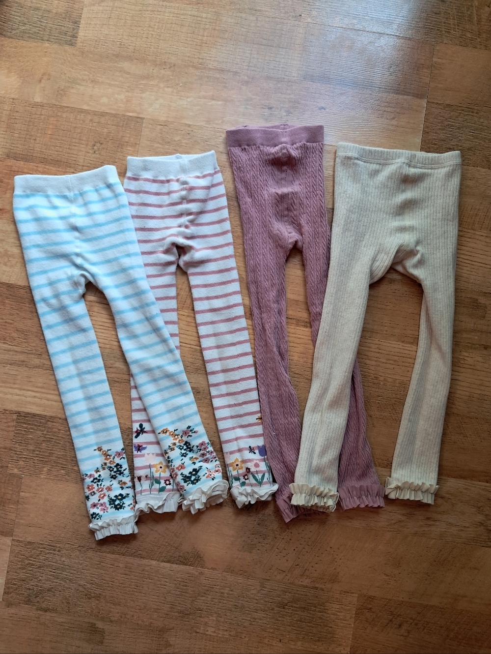 Ruffle Butts Set of 4 Ruffled Hem Tights Leggings - Blue, Pink, Mauve, Cream